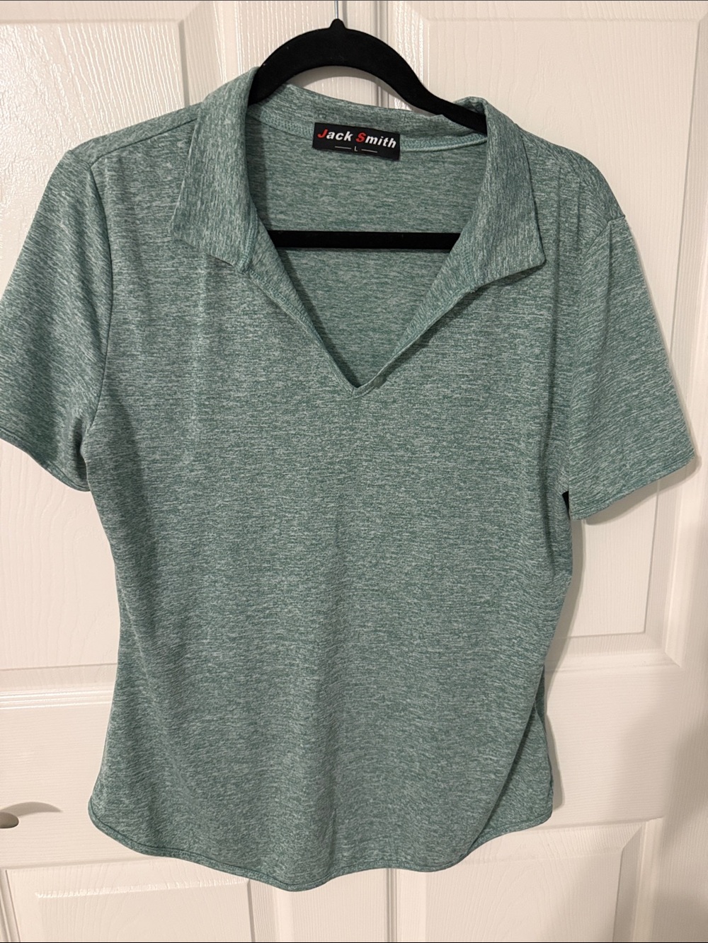 Women's Heathered Green Polo V-Neck Top